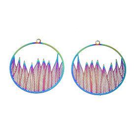 Ion Plating(IP) 201 Stainless Steel Filigree Pendants, Etched Metal Embellishments, Flat Round