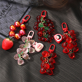 Cute Fruit Charm Keychain with Resin Semi-Transparent Strawberry and Cherry Pendant