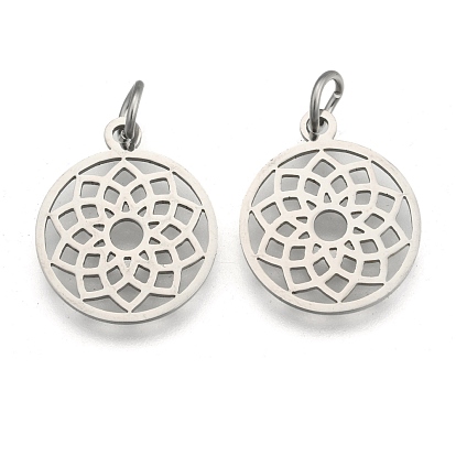 201 Stainless Steel Pendants, Filigree Flat Round, Chakra, Sahasrara