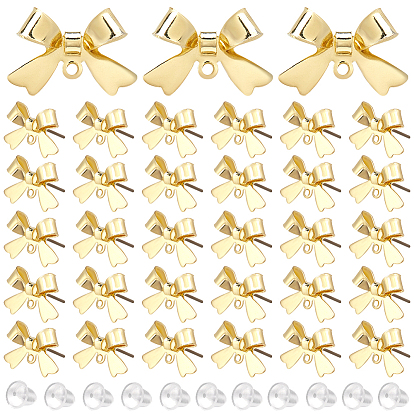 40шт. фурнитура для сережек-гвоздиков из сплава в виде банта, с петлями и 80пластиковыми ушными гайками