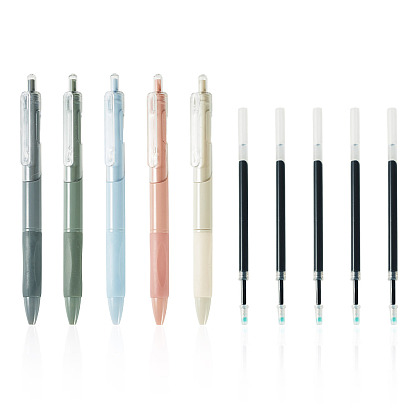5Pcs Plastic Gel Pen, with 10Pcs Ballpoint Pen Refills, School Office Supply Gift