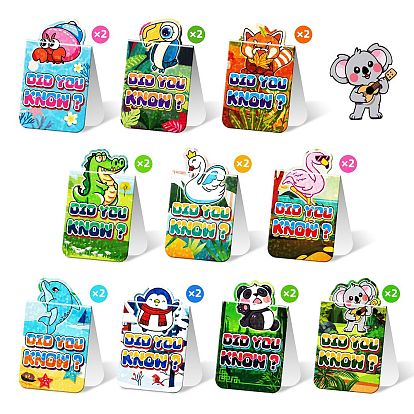 20 Sheets Cartoon Paper Bookmark, Folding Bookmarks for Booklover, Rectangle with Animal Pattern
