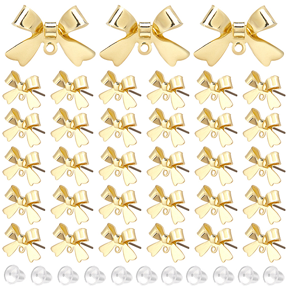 40шт. фурнитура для сережек-гвоздиков из сплава в виде банта, с петлями и 80пластиковыми ушными гайками