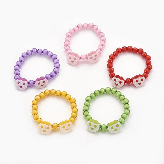 Acrylic Beads Kids Stretch Bracelets, with Acrylic Apple Shank Buttons