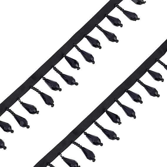 Garniture de pompon en perles de polyester, avec des perles en plastique en forme de larme, embellissements de costumes