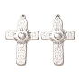 304 Stainless Steel Pendants, Hammered Cross with Heart Charms