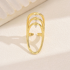 Кольца-манжеты с геометрическим узором из латуни и кубическими цирконами для женщин, овальные