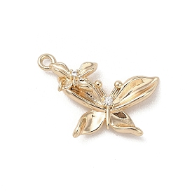 Brass Micro Pave Clear Cubic Zirconia Pendants, Butterfly Charms