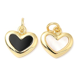 Rack Plating Brass Heart Charms, with Shell and Jump Rings, Long-Lasting Plated, Lead Free & Cadmium Free, Real 18K Gold Plated