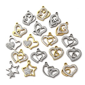 304 подвески из нержавеющей стали и глиняных страз, сердце / звезда