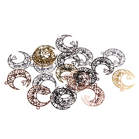 Brass Pendants, Etched Metal Embellishments, Moon, 16x13x0.5mm, Hole: 1mm