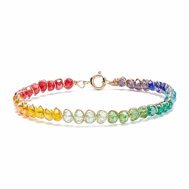 Glass Beaded Bracelet, Golden Brass Wire Wrap Jewelry for Women