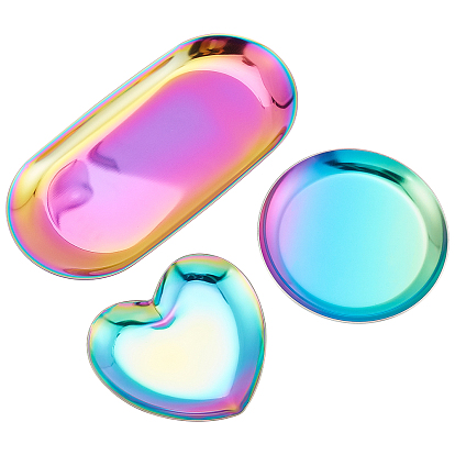 403 Stainless Steel Tray, Storage Tray, Cosmetics Jewelry Organizer, Flat Round, Oval, Heart