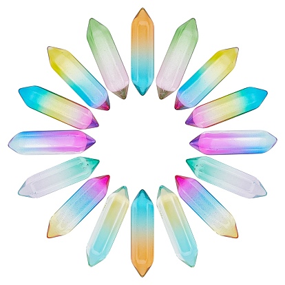 16Pcs 8 Colors Glass Double Terminated Point Beads, No Hole/Undrilled, Bullet
