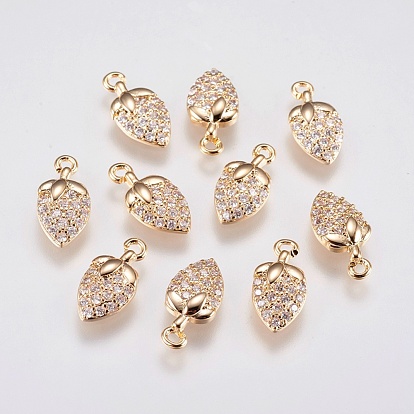Brass Micro Pave Cubic Zirconia Charms, Strawberry