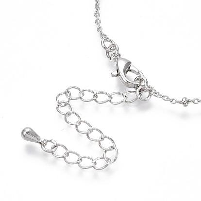 Long-Lasting Plated Brass Cable Chain Necklaces, with Beads and Lobster Claw Clasp, Nickel Free