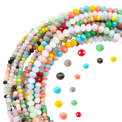 Faceted Glass Beads Strands, Rondelle, Imitation Jade Style