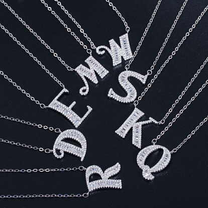 Wife's Romantic Travel Same Style 26 English Alphabet Clavicle Chain Pendant Micro-inlaid Zircon Platinum Plated Necklace