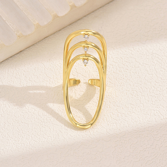 Кольца-манжеты с геометрическим узором из латуни и кубическими цирконами для женщин, овальные