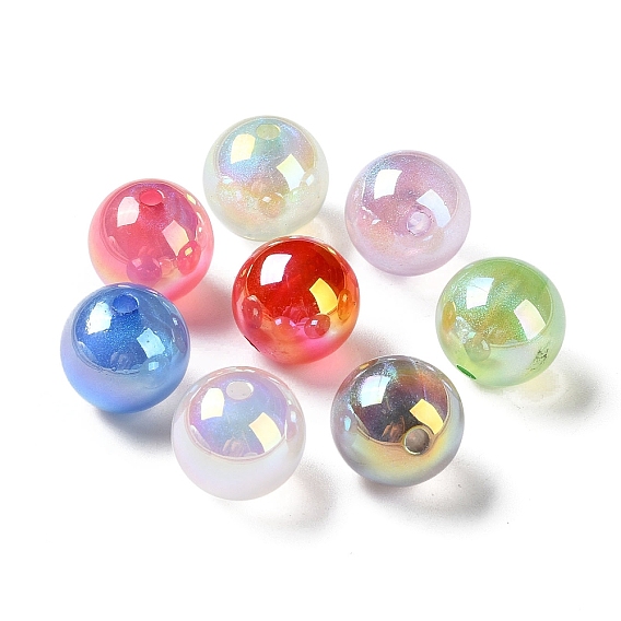 Акриловые бусины с кракелюром, уф-покрытием, AB цвет, круглые