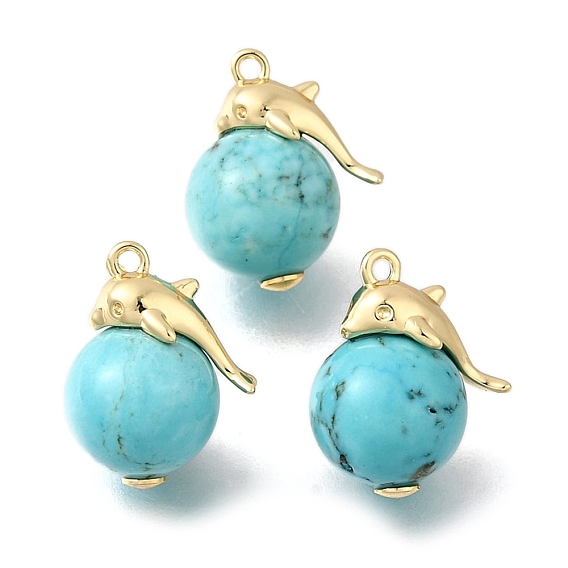 Круглые подвески из синтетической бирюзы, латунные подвески в виде дельфинов и камней, стойки покрытие, прочное покрытие, без кадмия и без свинца