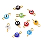 Handmade Lampwork Links Connectors, with Golden Plated Brass Eye Pin, Flat Round with Evil Eye
