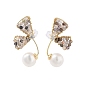 Butterfly Natural Pearl Dangle Stud Earrings, Glass Beaded Earrings with 925 Sterling Silver Pins