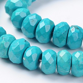 Dyed Faceted Natural Magnesite Rondelle Beads Strands, Turquoise