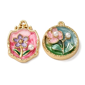 Подвески из эмалевого сплава легкого золота, , с ABS имитации жемчуга, стойки покрытие