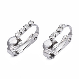 304 Stainless Steel Clip-on Earring Converters Findings, with Clear Cubic Zirconia