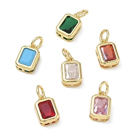 Brass Pave Cubic Zirconia Charms, Rectangle Octagon Charms, Long-Lasting Plated, Rack Plating, Lead Free & Cadmium Free, Real 18K Gold Plated