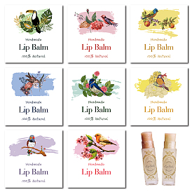 80 шт. 8 стили бальзам для губ самодельная этикетка-наклейка, паста из мелованной бумаги, самоклеющиеся наклейки, квадрат со словом/цветок/квадрат/цветок жизни/птичий узор