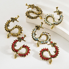 Alloy Rhinestone Cuff Earring, Dragon, Antique Golden