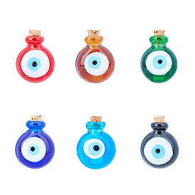 Handmade Lampwork Perfume Bottle Pendants, Essential Oil Bottle, Evil Eye
