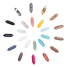 23Pcs 23 Style Natural & Synthetic Gemstone Faceted Points for Wire Wrapped Pendants Making, Healing Stones, Reiki Energy Balancing Meditation Therapy Wand, No Hole/Undrilled, Double Terminated Points