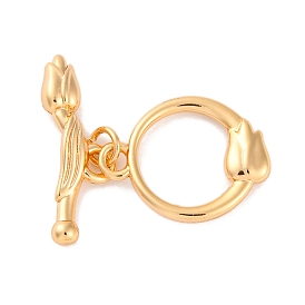 Brass Toggle Clasps, Long-Lasting Plated, Flower