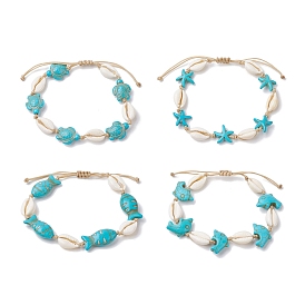 Natural Shell & Synthetic Turquoise Braided Bead Bracelets