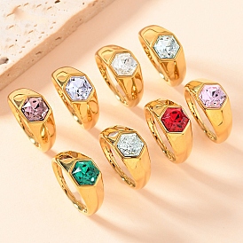304 кольца из нержавеющей стали с кубическим цирконием, шестиугольник, золотые