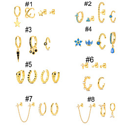 Sparkling Flower Jewelry Set: Diamond-studded Earrings, Ear Cuffs & Studs - 4 Piece Combo