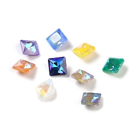 Glass Rhinestone Cabochons, Point Back, Faceted, Square