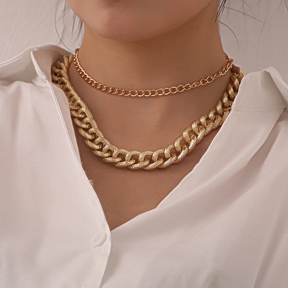 Bold and Edgy Double Layer Twisted Alloy Chain Necklace for Women - Punk Fashion Statement Jewelry