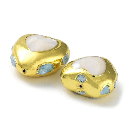 Natural Larimar Beads, with Rack Plating Golden Tone Brass Findings and Natural Keshi Pearl, Long-Lasting Plated