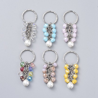 Electroplate Glass Beads Cluster Keychain, with Glass Pearl Round Beads, Alloy & Iron Findings