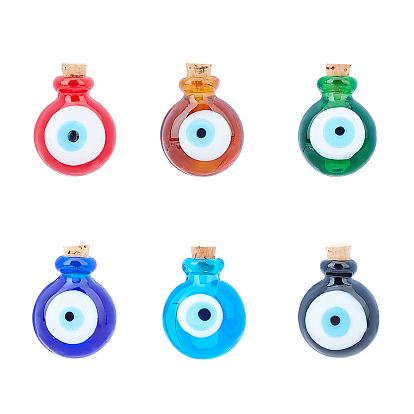 Handmade Lampwork Perfume Bottle Pendants, Essential Oil Bottle, Evil Eye