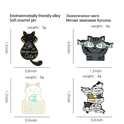 Cute and Funny Cat Badge Set with Fish Eyes - Fashionable Animal Brooch Pin