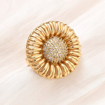 Регулируемые латунные кольца-манжеты с микропаве из кубического циркония для женщин, цветок, реальный 16 k позолоченный