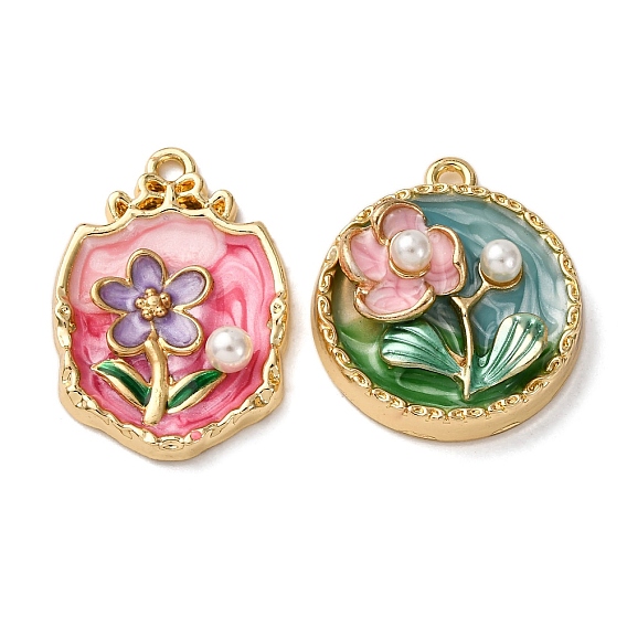 Подвески из эмалевого сплава легкого золота, , с ABS имитации жемчуга, стойки покрытие