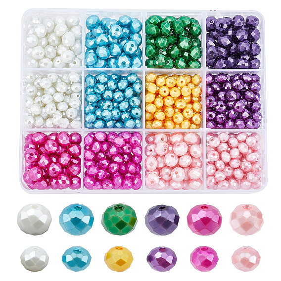 720pcs brins de perles de verre peintes en aérosol, facette, rondelle