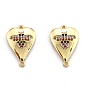 Brass Micro Pave Cubic Zirconia Links, Long-Lasting Plated, Heart with Bee, Real 18K Gold Plated