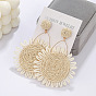 Серьги-гвоздики из цветочного сплава и рафии, золотые